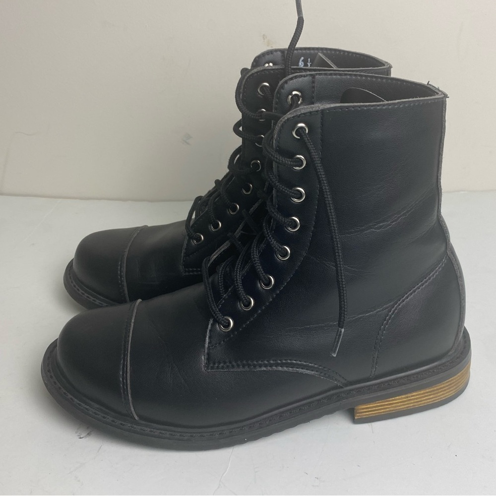 Nicora Sustainable Vegan lace up boots black wood heel American Made sz 6.5 - Picture 6 of 11